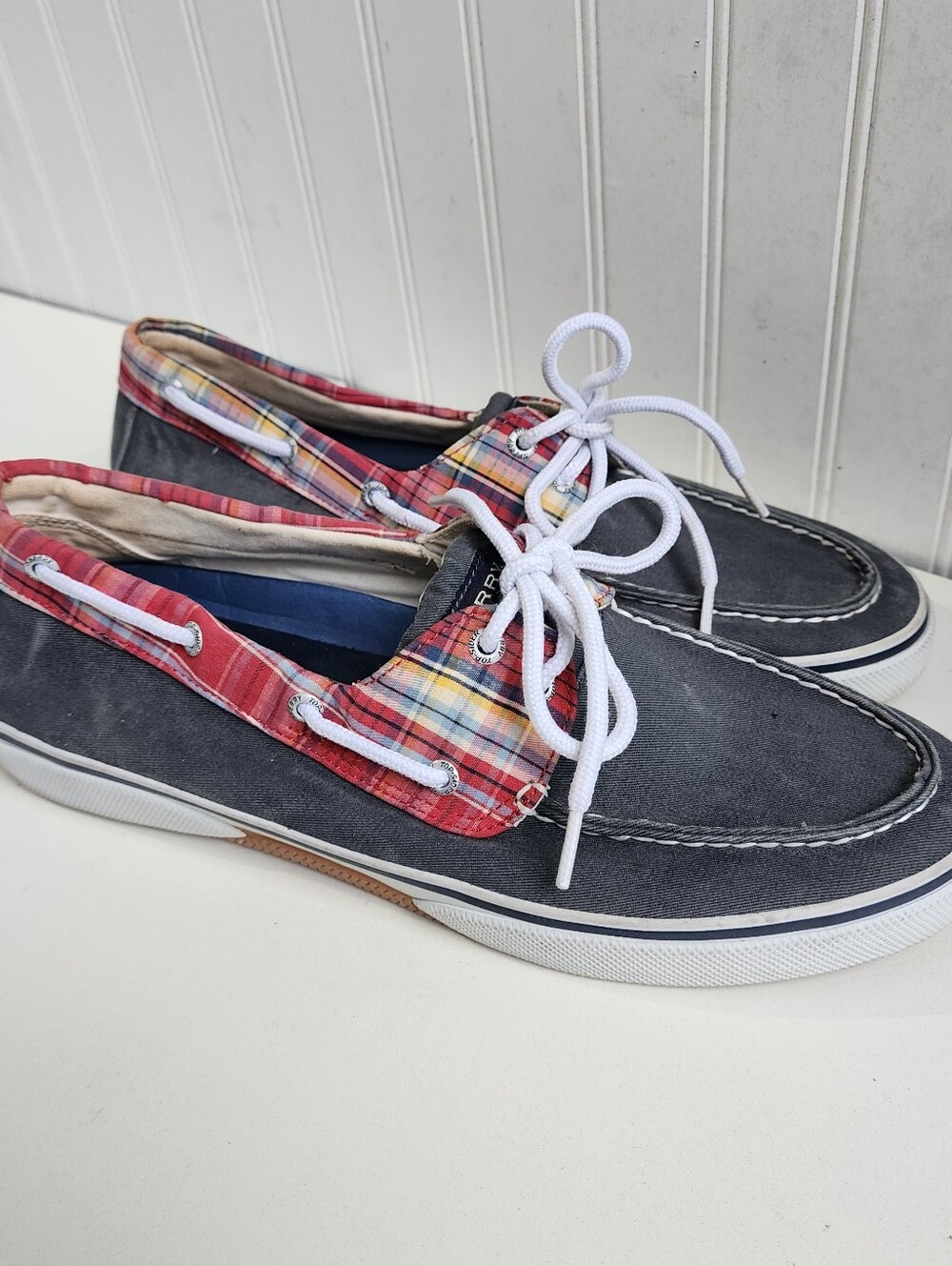 SPERRY TOP-SIDER CH171 Mens Blue Red Bahama II Canvas Boat Shoes Size 12 M